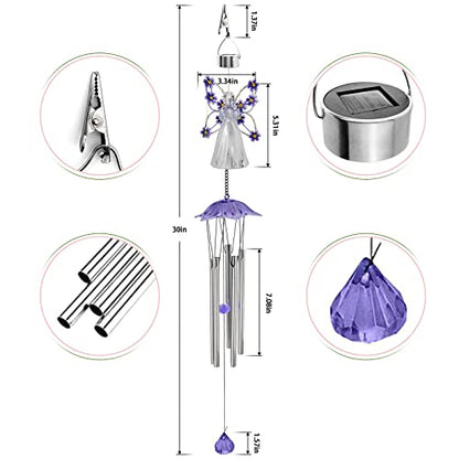 Purple Angel Solar Wind Chimes for Outside, Memorial Garden Decorations - size: Purple