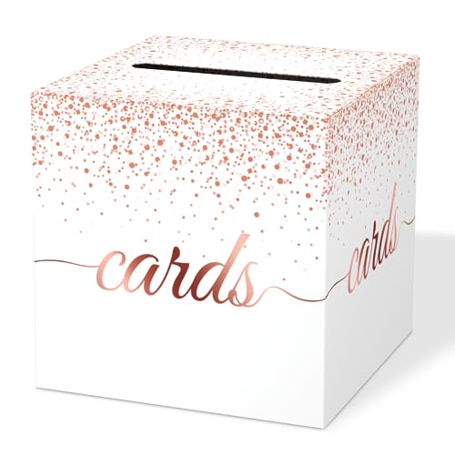Rose Gold Cards Box for Birthday, Wedding, Bridal or Baby Shower, Graduation, Anniversaries, Engagement Party Decorations Supplies Money and Cards Receiving Box - color: Rose Gold
