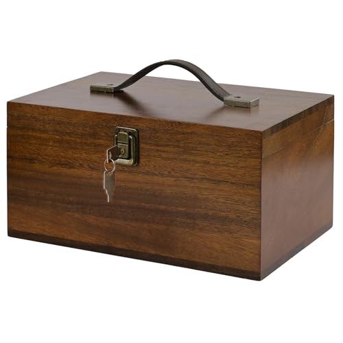 Wooden Keepsake Box, Walnut Large Memory Box with Hinged Lid & Locking Key