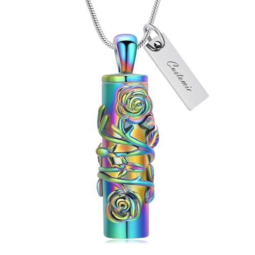 Cylinder Urn Necklace for Ashes Roseflower Cremation Jewelry Urn Ashes Necklace for Women Men Memorial Keepsake Necklace of Loved One - color: Customzie
