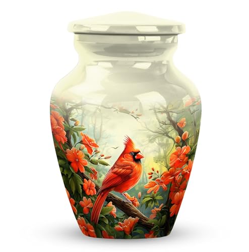 Red Cardinal Urns for Human Ashes Adult Male & Female - Small Cremation Urn for Human Ashes Women, Funeral Keepsake Urns 3 Inch 1 Pcs - color: Colorful Red Cardinal Ashes