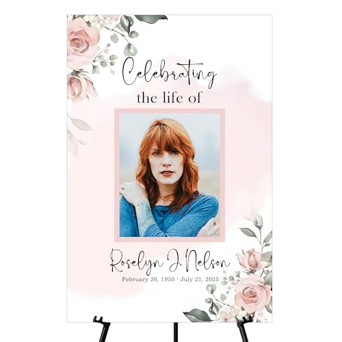 Memorial Sign, In Loving Memory Celebration of Life Display With Easel, Personalized Photo Funeral Board Decoration, Custom Forever Loved Signage With Picture, Multiple Size & Material, IA6 - color: Theme 6