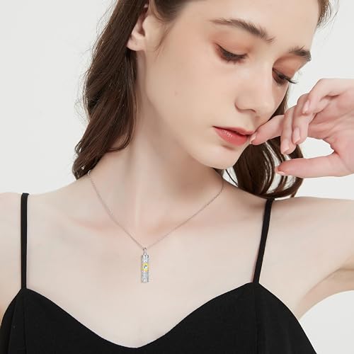 Sterling Silver Flower Tree Life Cremation Urn Necklace for Women - color: Cylin *Sunfl. 1 (GP Mo/St)