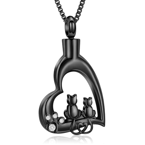 XSMZB Heart Paw Pet Cremation Jewelry for Ashes Cute Cat Memorial Urn Necklace for Women Men Pendant Ashes Holder Keepsake Jewelry - color: Black