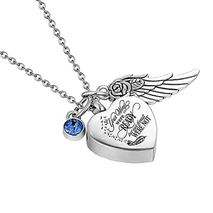 God has You in his arms with Angel Wing Charm Cremation Ashes Jewelry Keepsake Memorial Urn Necklace with Birthstone Crystal - color: Little bird + Your +Angel Wing&12 Pcs Birthstone