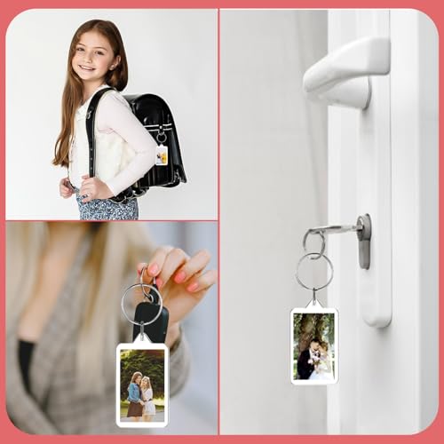 200 Pcs Clear Acrylic Photo Keychain, Transparent Picture Keychain, Blank Photo Insert Keyring, DIY Picture Frame Keyring with Split Ring for Party Gift