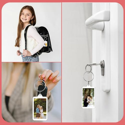200 Pcs Clear Acrylic Photo Keychain, Transparent Picture Keychain, Blank Photo Insert Keyring, DIY Picture Frame Keyring with Split Ring for Party Gift