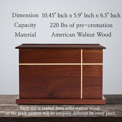 Aspen Studio AspenStudio Cross Walnut Wooden Urn for Cremation Human Ash Handcrafted Solid Wood Urn Up to 200lbs for Adult
