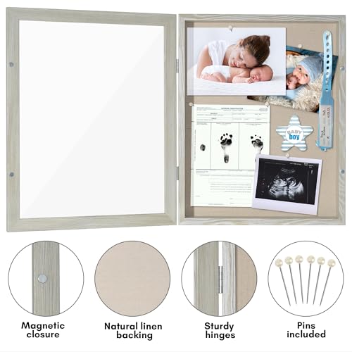 Americanflat Front Opening 11x14 Shadow Box Frame with Shatter-Resistant Glass - Silhouette Collection - Shadow Box Display Case for Tabletop and Wall Display - Grey Wood