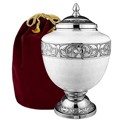 Trupoint Memorials Cremation Urns for Human Ashes, Funeral Memorial Urn for Male and Female, Decorative Burial Metal Urn Collection for Adult Men & Women - Chalice White, Adult (200 LB) - color: White, size: Adult