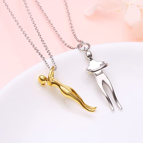 FLYOW S925 Sterling Silver Best Friend Couple Pendant Friendship Sun Moon Lotus Yin Yang Matching Bff Necklace for Women Jewelry - style: Hug-gold