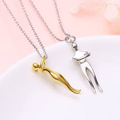 FLYOW S925 Sterling Silver Best Friend Couple Pendant Friendship Sun Moon Lotus Yin Yang Matching Bff Necklace for Women Jewelry - style: Hug-gold