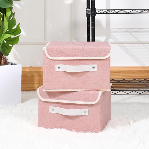 ANMINY Fabric Storage Box Bins with Lids, Rose Print, Pink, 4PCS Small | Keepsake Memory Storage, Nonwoven Fabric, PP Board Frame, Washable, PU Handles, Foldable Stackable, Decorative, 10"x8"x7" - size: Small (Pack of 4)