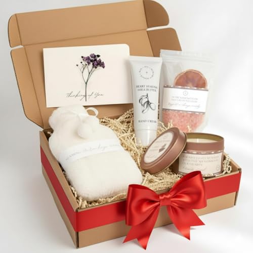 Sympathy Gift Baskets for Loss of Loved One – Bereavement Gift Basket with Bath Salts, Hot Water Bottle, Hand Cream, Sage Candle & Greeting Card – Sympathy Care Package, Condolences Gift for Women