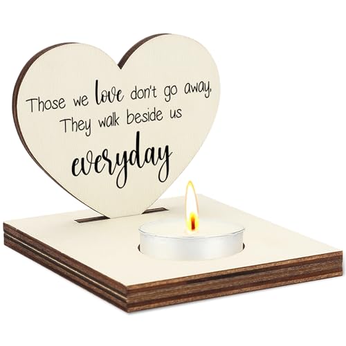 Those We Love Don't Go Away Heart Candle Holder, Wooden Memorial Tea Light Stand, Sympathy Bereavement Gift for Loss of Loved One, Remembrance Home Décor Keepsake, in Memory Candle Display, CCA730 - color: Beige - Those We Love Don't Go Away 1