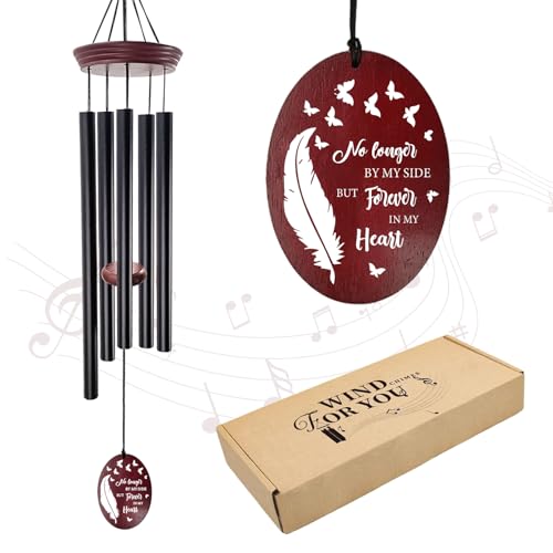 Memorial Wind Chimes for Loss of Loved One, 33.5" Sympathy Wind Chimes with Feather & Butterfly Remembrance Sail, Deep Tone Bereavement Gift for Loss of Mom Dad, Outdoor Garden Décor - color: Memorial