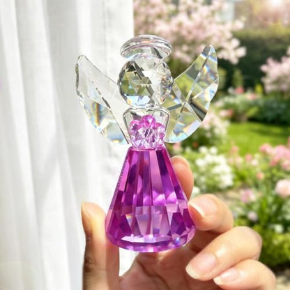 3'' Purple Crystal Guardian Angel Figurine Art Glass Angel Gifts For Women | Handmade Christmas Angel Statue Collectibles Ornaments,Christmas Thanksgiving Home Room Decor - style: Purple Angel