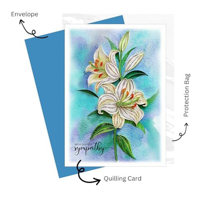 Sympathy Card, Pet Loss Memorial Card, Animal Sympathy, Thinking Of You for All Occassions, Quilling Card for Him, Her, Friend and Love (White Lily Sympathy) - color: White Lily Sympathy