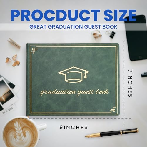 Graduation Guest Book 2026 - Memory Scrapbook for College Gifts Graduation, Guest Book for Graduation Party Sign-In with Custom Message 120 Pages, 7x9 Inch Elegant Graduation Yearbook (Green) - color: green