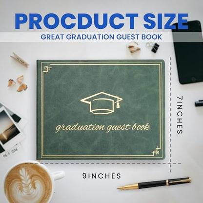 Graduation Guest Book 2026 - Memory Scrapbook for College Gifts Graduation, Guest Book for Graduation Party Sign-In with Custom Message 120 Pages, 7x9 Inch Elegant Graduation Yearbook (Green) - color: green