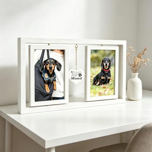 ATOBART Pet Memorial Gifts Twin Rotating Wooden Picture Frames - color: White