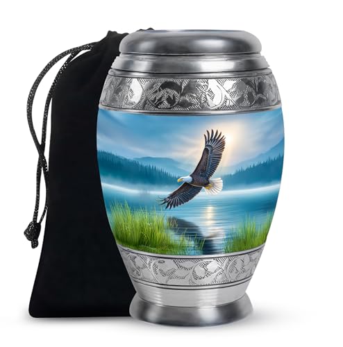 American Eagle Urns - Lake Urn for Ashes Adult Male - Large Urns for Human Ashes Adult Female - Memorial Urn for Decorative - 10Inch & 200 Cubic Inches - color: Unique Eagle Fly Lake With Sunset