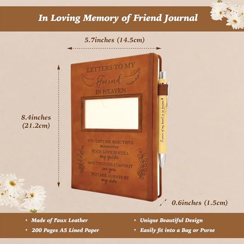 Friend Grieving Gift, Sympathy Condolence Remembrance Memorial Gifts | Letters To My Friend In Heaven Faux Leather Journal Window Cover 200 Pages A5 Lined for Someone Who Loss of Friends - style: Friend