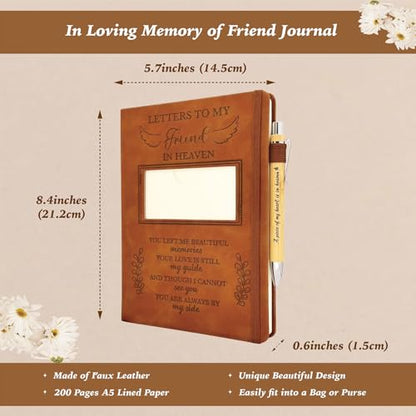 Friend Grieving Gift, Sympathy Condolence Remembrance Memorial Gifts | Letters To My Friend In Heaven Faux Leather Journal Window Cover 200 Pages A5 Lined for Someone Who Loss of Friends - style: Friend