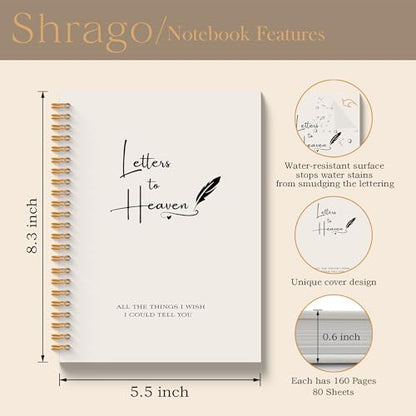 Letters to Heaven Notebook Journal 5.5x8.3, Grief Journal for Women, Memorial Sympathy Gifts for Loss of Loved One, Remembrance Bereavement Gifts Spiral Hardcover Notebook - color: Letters Heaven