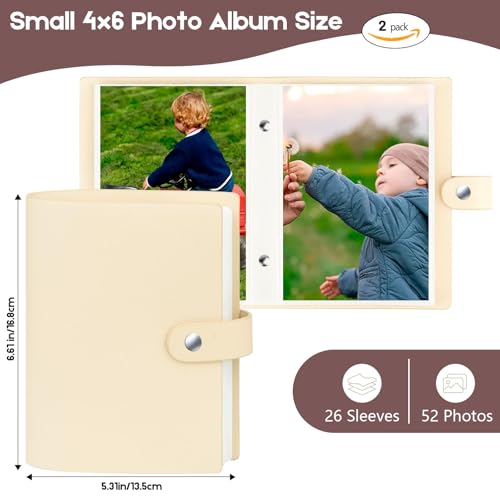 Ruibytree 2 Pack Small Photo Albums 4x6 Pictures, 104 Photos Total, Beige - color: Beige