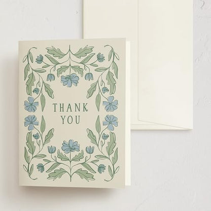 Minted Thank You Cards Pack, Set of 10 Folded Thank You Cards with Envelopes, Blank Card, Botanical Floral Design, Luxurious Paper, Designed by Independent Artists, Wedding, Baby Gifts & Bridal Shower - color: Botanical Floral
