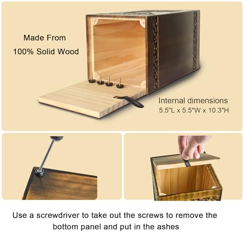 Wooden Cremation Urns for Human Ashes Adult Male Female Deer Carving Handmade Wood Funeral Decorative Memorial Urn Box, Holds 270 Cubic Inch