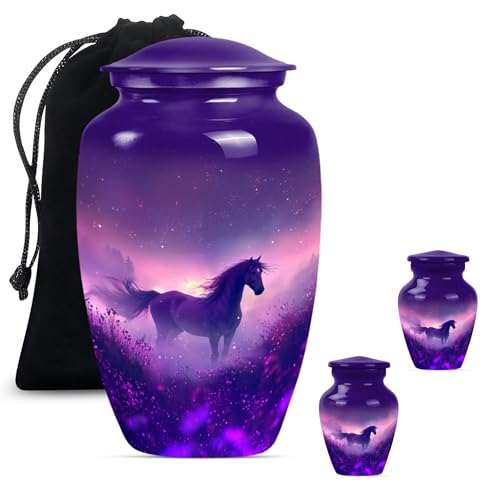 Horse Urn for Ashes - Large 10" Cremation Urns for Human Ashes Adult Male - color: Purple Horse, size: 10 Inch & Keepsake 2Pc