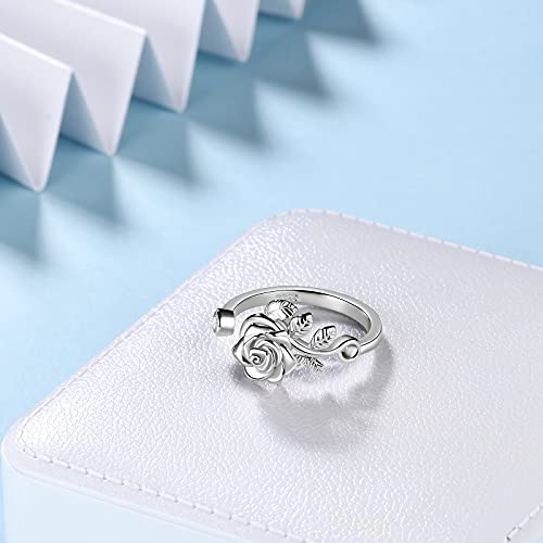 Jewmon Adjustable Flower Rose Ring for Women 925 Sterling Silver/Gold Plated Rose Flower Open Ring Elegant Promise Ring for Women Romantic Jewelry for Birthday Valentine Christmas Day Gifts - color: B,Sterling Silver Rose Ring