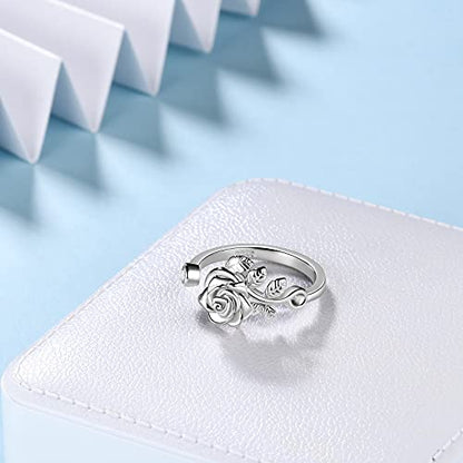 Jewmon Adjustable Flower Rose Ring for Women 925 Sterling Silver/Gold Plated Rose Flower Open Ring Elegant Promise Ring for Women Romantic Jewelry for Birthday Valentine Christmas Day Gifts - color: B,Sterling Silver Rose Ring