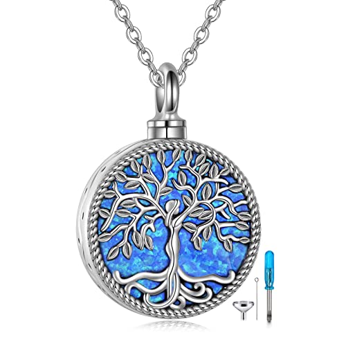 ONEFINITY Urn Necklace for Ashes 925 Sterling Silver Tree of Life Cremation Jewelry for Ashes Abalone Shell Opal Memory Jewelry for Women Men - style: beautiful opal tree urn