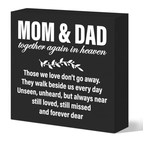 Memorial Sympathy Gifts for Loss of Parents Gifts for Loss of Loved One Mom Dad Father Mother Remembrance Bereavement Condolence Gifts Wooden Sign, Mom & Dad Together Again in Heaven (black) - color: Black-C