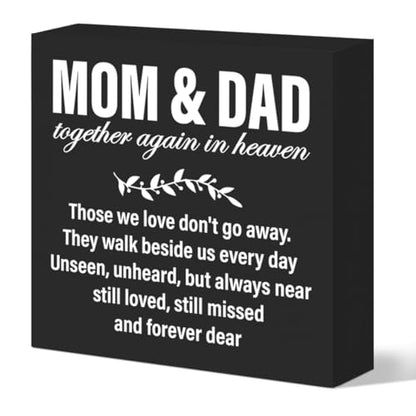Memorial Sympathy Gifts for Loss of Parents Gifts for Loss of Loved One Mom Dad Father Mother Remembrance Bereavement Condolence Gifts Wooden Sign, Mom & Dad Together Again in Heaven (black) - color: Black-C
