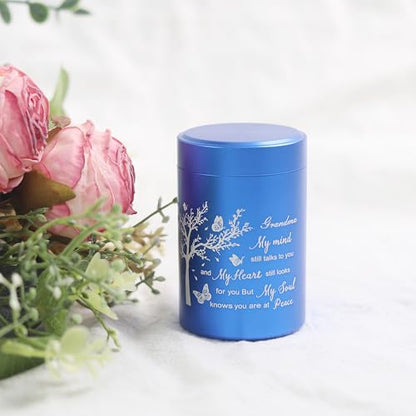 3 Inch Small Urn for Human Ashes Aluminum Mini Cremation Small Keepsake Urn for Sharing Ashes Mini Urn-Grandma Blue - size: Blue-Grandma