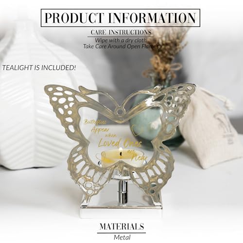 Pavilion Gift Company- Butterflies - 4.75" Silver Butterfly Shaped Tealight Holder Tealight Candle Memorial Bereavement Remembrance Funeral Home Decor