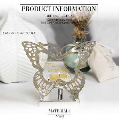 Pavilion Gift Company- Butterflies - 4.75" Silver Butterfly Shaped Tealight Holder Tealight Candle Memorial Bereavement Remembrance Funeral Home Decor