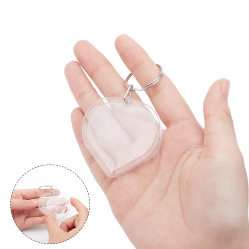 200pcs Heart Acrylic Photo Frame Keychain Charm Small Clear Photo Insert Keychain with Split Ring Picture Frame Keyring Blank Frame Key Holder Pendants for Family Lovers Friends