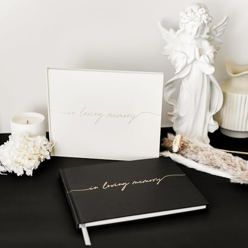 Funeral Guest Book for Memorial Service, in Loving Memory 9x7.5 | 320 Entries, Table Sign Card Included, Gold Stamping, Twill-Textured Paper Cover, Celebration of Life Keepsake, Beige - color: Beige