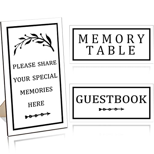 Chinco 3 Pcs Wooden Funeral Memorial Table Signs Memory Table Guestbook & Share Memories Sign Set Celebration of Life Decoration Wedding Memorial Decor - color: White