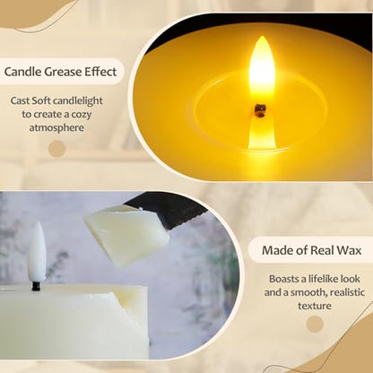 Flameless Real Wax 4" x6" Ivory Timer Remote Pillar Candle Grease Design, Battery Operated Long Lasting 3D Wick LED Flickering Pack of 2 Fake Candles Warm Light