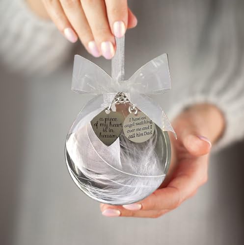 Dad Memorial Ornaments Christmas Clear Feather Ball – A Piece of My Heart is in Heaven, Sympathy Gift for Loss of Loved One (Dad) - color: Dad