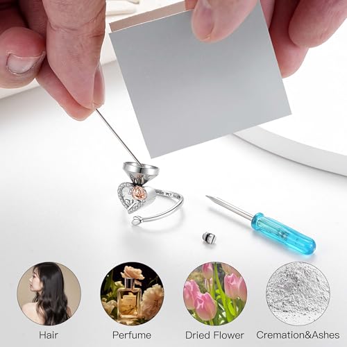 925 Sterling Silver Heart Urn Ring for Ashes for Women - Cremation Jewelry Keepsake Thumb Rings Adjustable with Rose/Sunflower Gift for Lost Of Love Ones Human Adult Pet - style: Heart Rose