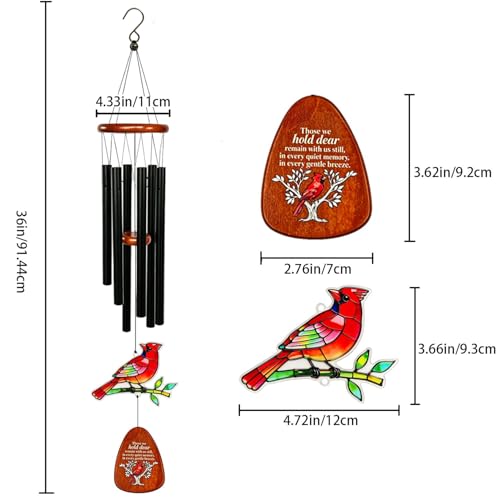 Cardinal Wind Chimes for Outside,Memorial Wind Chimes for Loss of Loved One | Sympathy Gifts for Loss of Mother/Father,Cardinal Gifts for Women