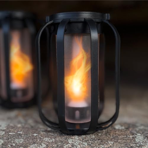 FoxFlame Modern Solar Lanterns Outdoor Waterproof, Patented Fire Effect - style: Modern Flame Lantern