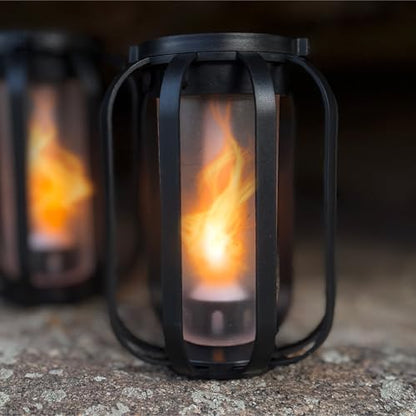 FoxFlame Modern Solar Lanterns Outdoor Waterproof, Patented Fire Effect - style: Modern Flame Lantern